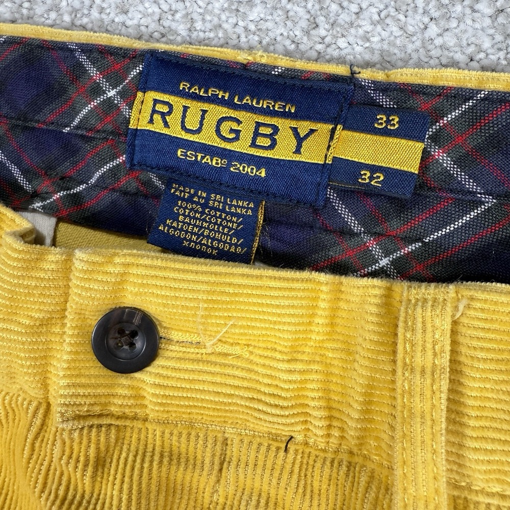 Polo Ralph Lauren Rugby Vintage Mens Corduroy Yellow Cotton Pants‎ 33x32 FLAW